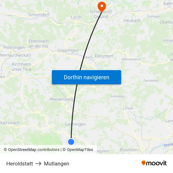 Heroldstatt to Mutlangen map