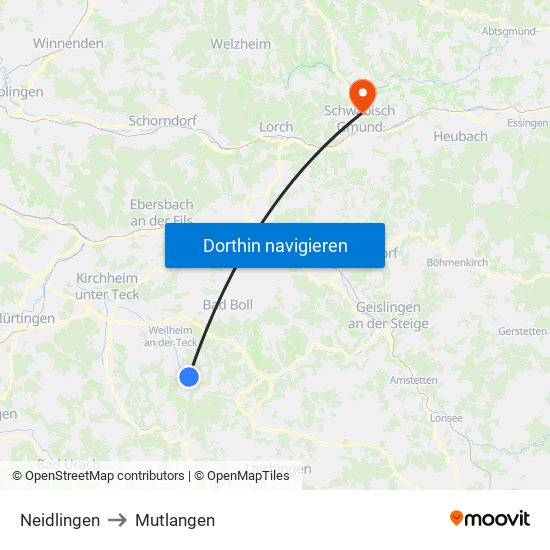 Neidlingen to Mutlangen map