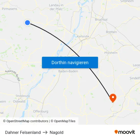 Dahner Felsenland to Nagold map