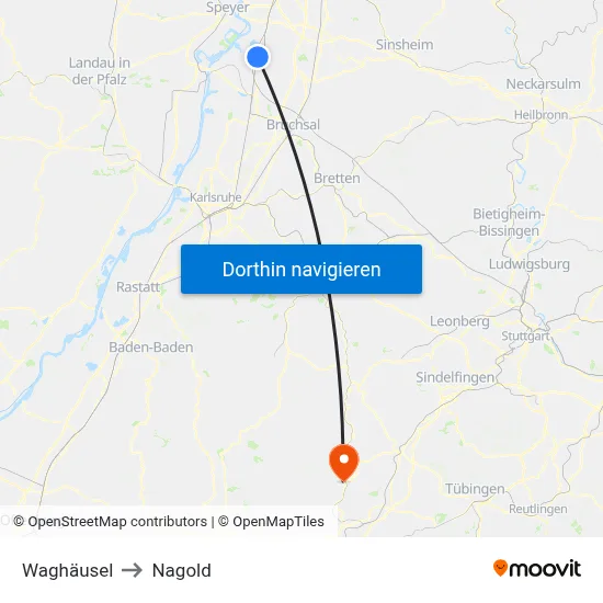 Waghäusel to Nagold map