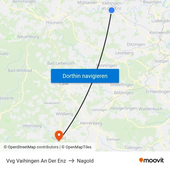 Vvg Vaihingen An Der Enz to Nagold map
