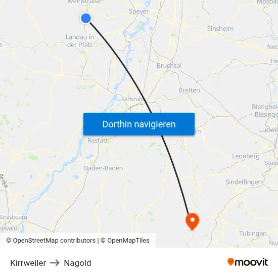 Kirrweiler to Nagold map