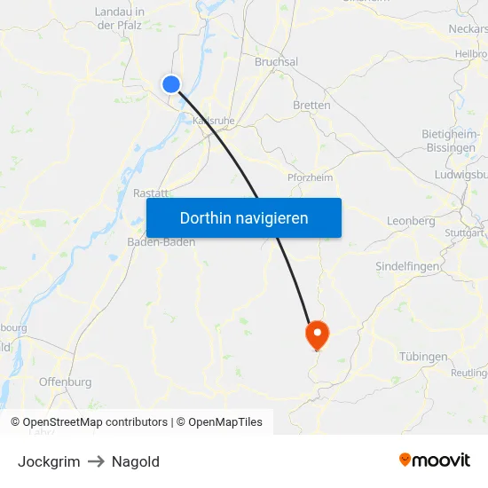 Jockgrim to Nagold map