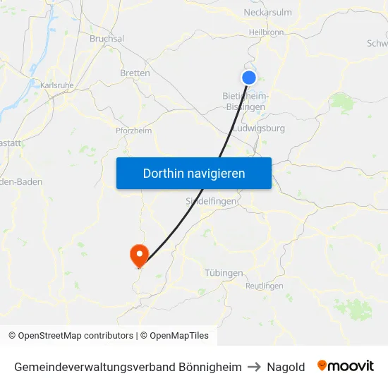 Gemeindeverwaltungsverband Bönnigheim to Nagold map