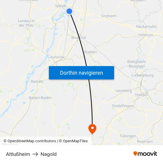 Altlußheim to Nagold map