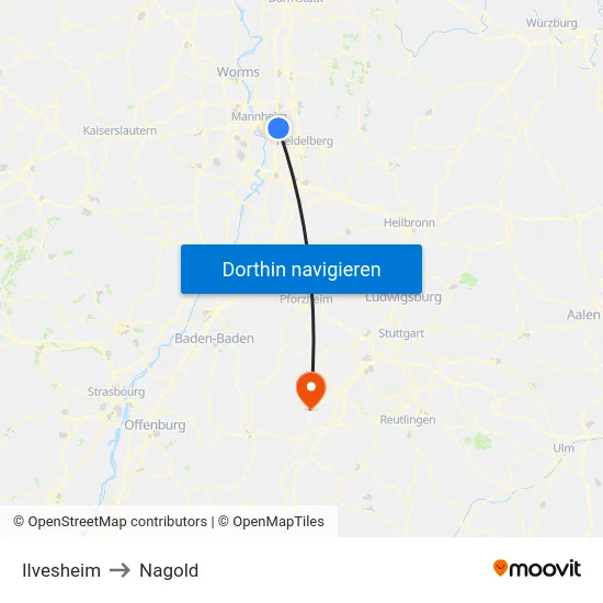 Ilvesheim to Nagold map