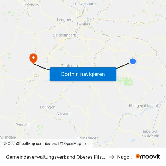 Gemeindeverwaltungsverband Oberes Filstal to Nagold map