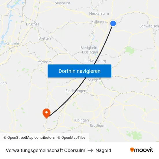 Verwaltungsgemeinschaft Obersulm to Nagold map