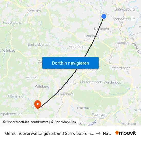 Gemeindeverwaltungsverband Schwieberdingen-Hemmingen to Nagold map