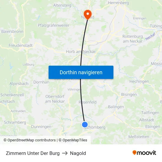 Zimmern Unter Der Burg to Nagold map