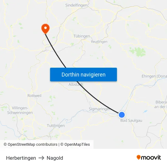 Herbertingen to Nagold map