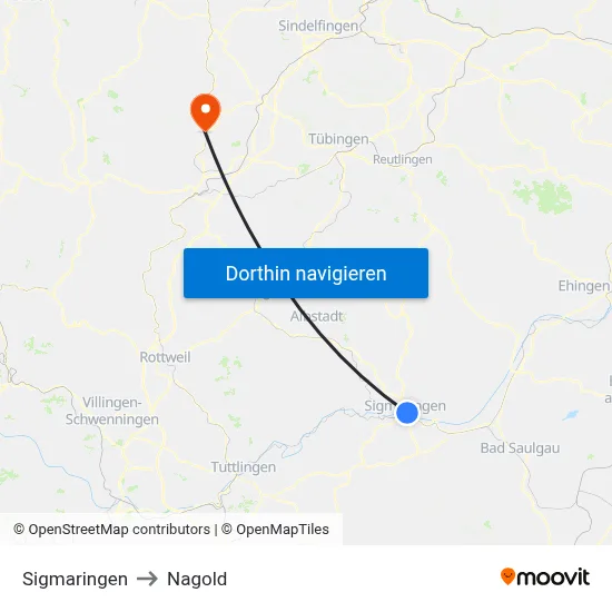 Sigmaringen to Nagold map