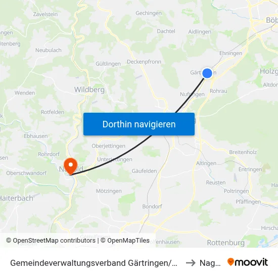 Gemeindeverwaltungsverband Gärtringen/Ehningen to Nagold map