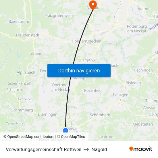 Verwaltungsgemeinschaft Rottweil to Nagold map
