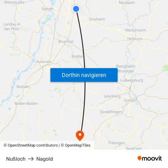 Nußloch to Nagold map