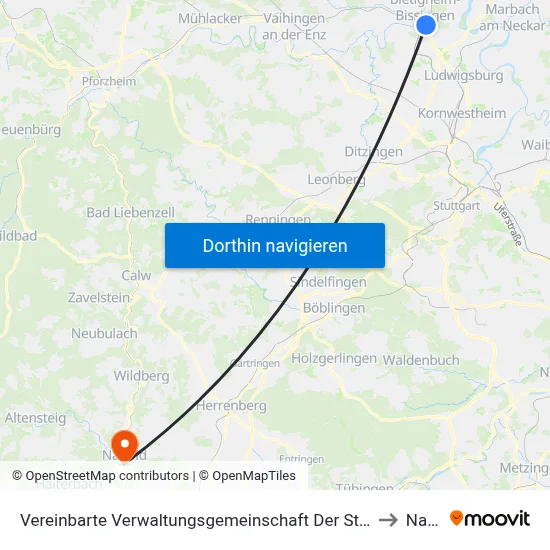 Vereinbarte Verwaltungsgemeinschaft Der Stadt Bietigheim-Bissingen to Nagold map