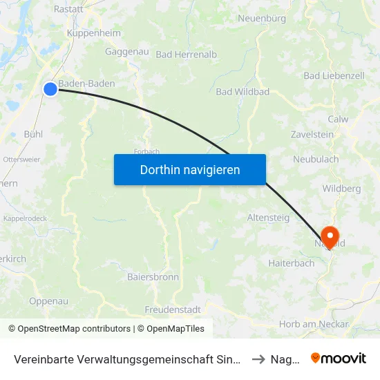Vereinbarte Verwaltungsgemeinschaft Sinzheim to Nagold map