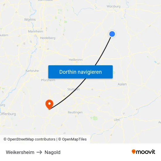 Weikersheim to Nagold map