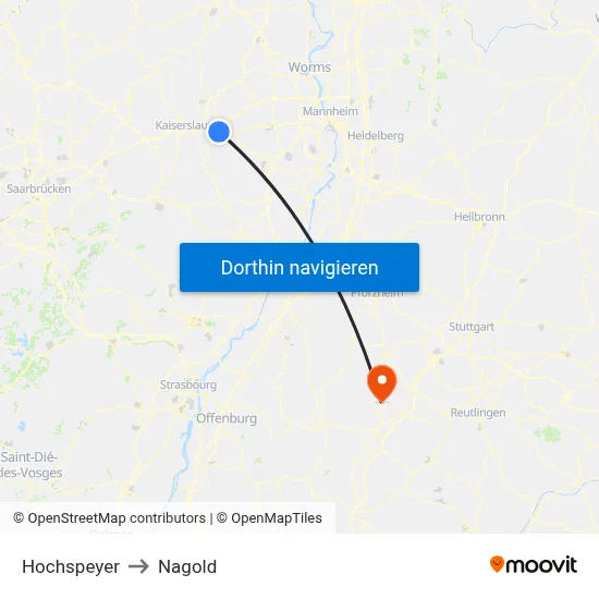 Hochspeyer to Nagold map