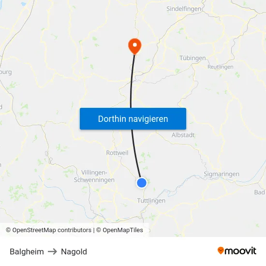 Balgheim to Nagold map