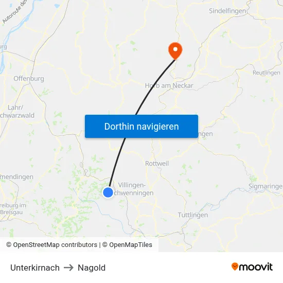 Unterkirnach to Nagold map