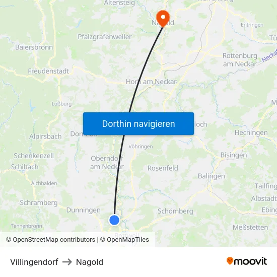 Villingendorf to Nagold map