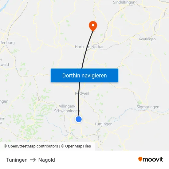 Tuningen to Nagold map