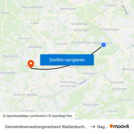 Gemeindeverwaltungsverband Waldenbuch/Steinenbronn to Nagold map