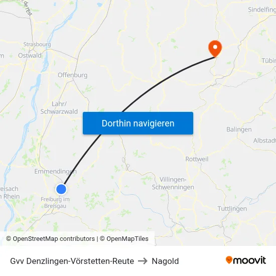 Gvv Denzlingen-Vörstetten-Reute to Nagold map