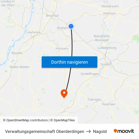 Verwaltungsgemeinschaft Oberderdingen to Nagold map