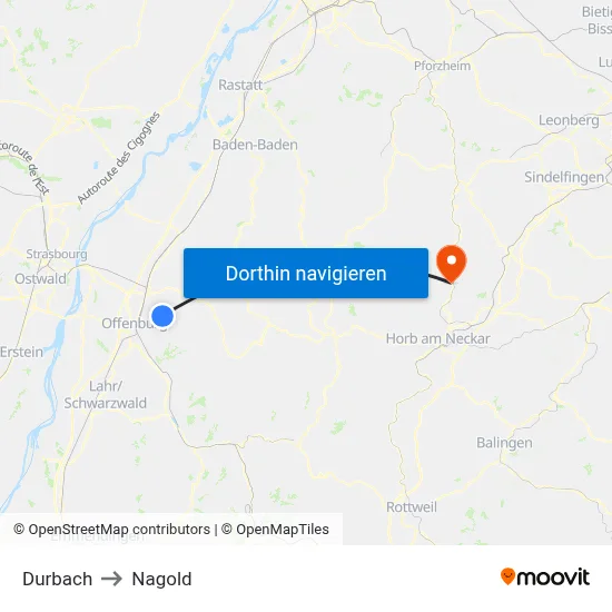 Durbach to Nagold map