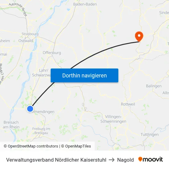Verwaltungsverband Nördlicher Kaiserstuhl to Nagold map