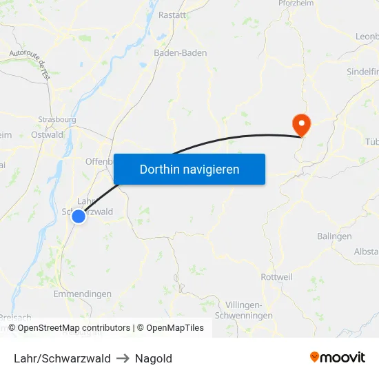 Lahr/Schwarzwald to Nagold map
