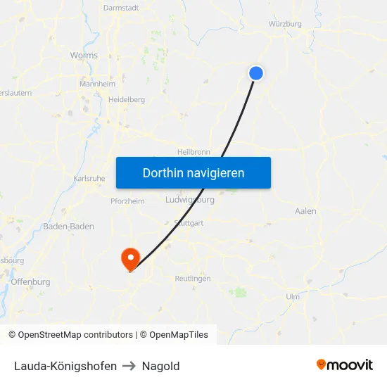 Lauda-Königshofen to Nagold map
