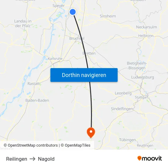 Reilingen to Nagold map
