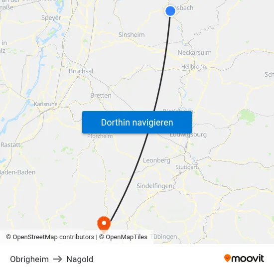 Obrigheim to Nagold map