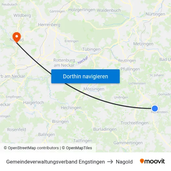 Gemeindeverwaltungsverband Engstingen to Nagold map