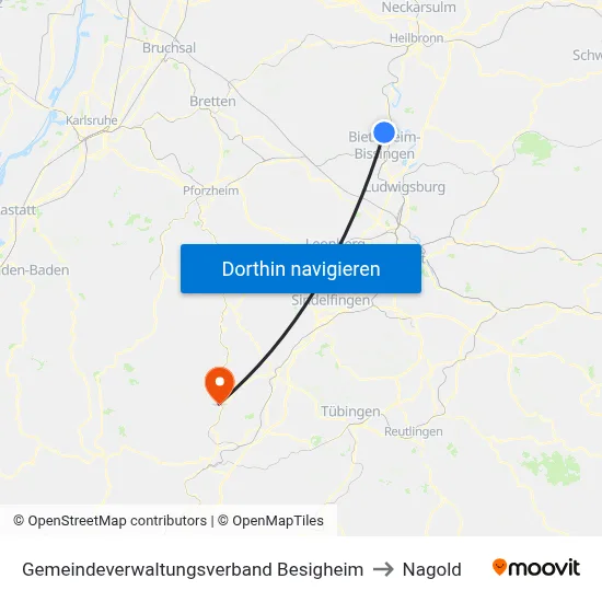 Gemeindeverwaltungsverband Besigheim to Nagold map