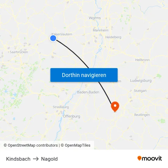 Kindsbach to Nagold map