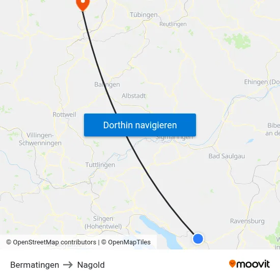 Bermatingen to Nagold map