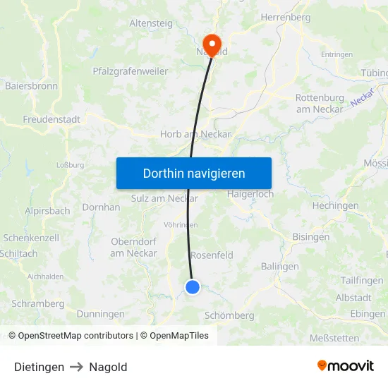 Dietingen to Nagold map