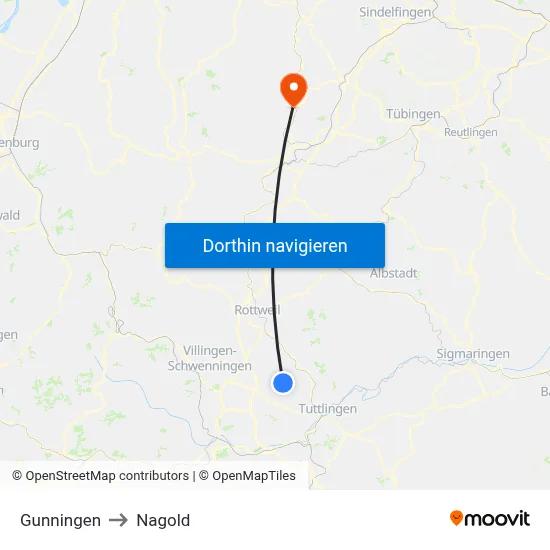 Gunningen to Nagold map