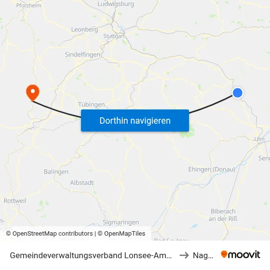 Gemeindeverwaltungsverband Lonsee-Amstetten to Nagold map