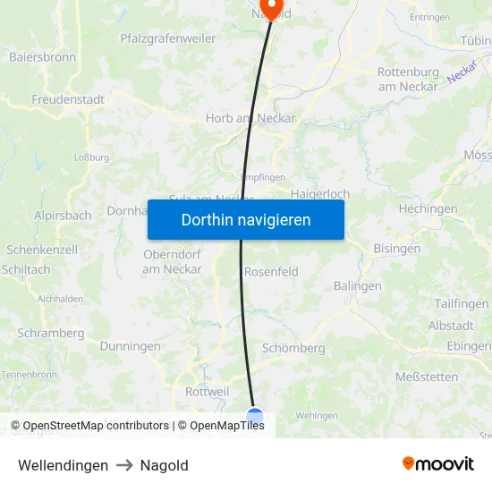Wellendingen to Nagold map