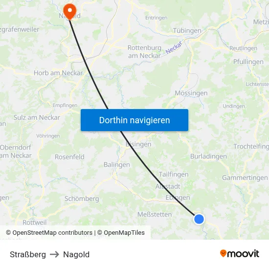 Straßberg to Nagold map
