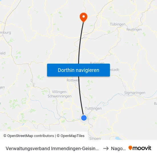 Verwaltungsverband Immendingen-Geisingen to Nagold map