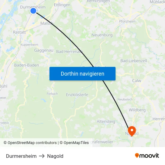 Durmersheim to Nagold map