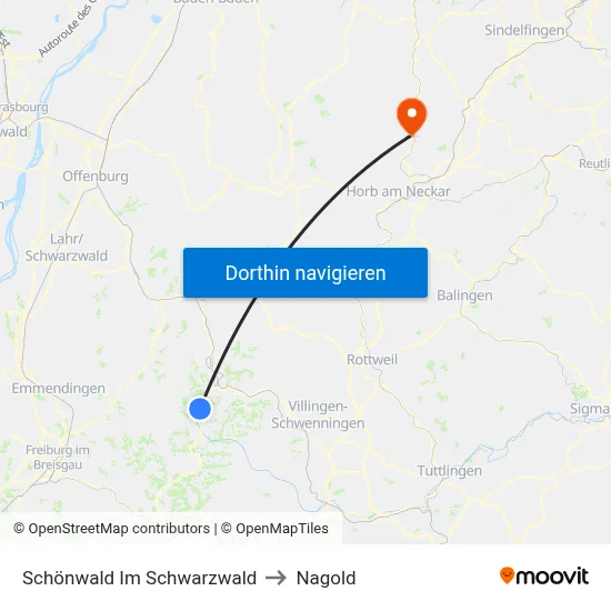 Schönwald Im Schwarzwald to Nagold map