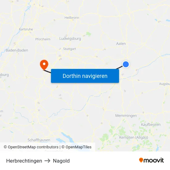 Herbrechtingen to Nagold map