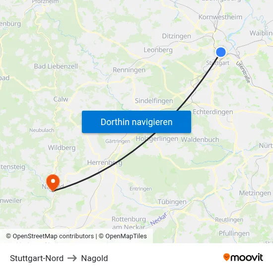 Stuttgart-Nord to Nagold map